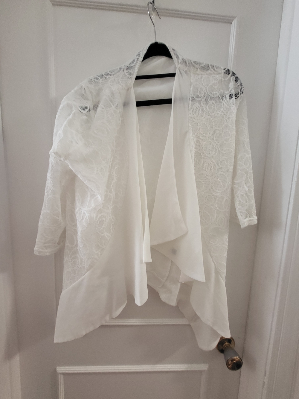 Creation White Lace Open Front Waterfall Cardigan - Size L